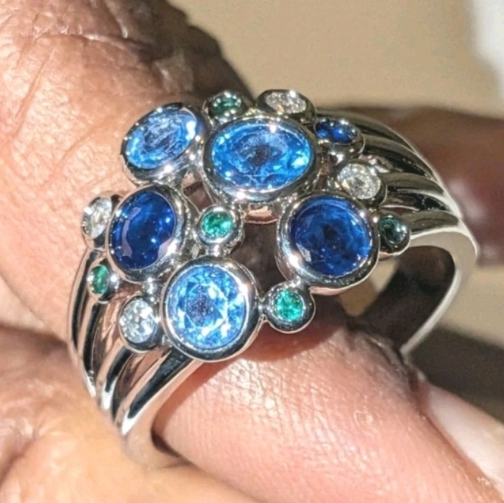 High Quality White Gold Silver Plated Cocktail Multi Gemstone Ring  Size 9 - Picture 14 of 16